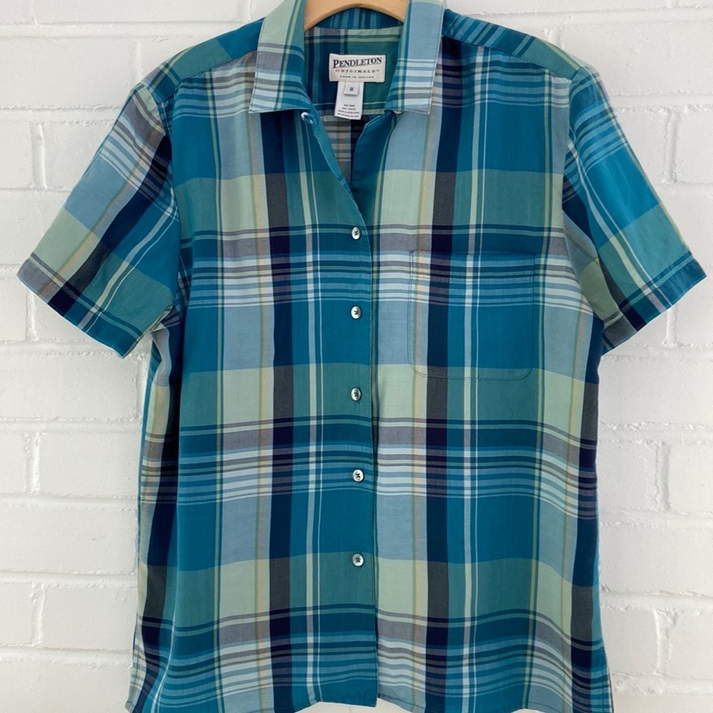 Vintage Pendleton Plaid Short Sleeve Womens Blouse